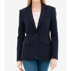 TALBOTS navy crepe wool blend single button blazer suit jacket size 4 career